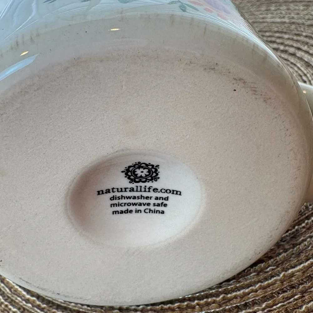 Natural Life L Mug Coffee Tea Cup Cream Floral Aqua Blue Inside Super Cute! - Picture 3 of 3